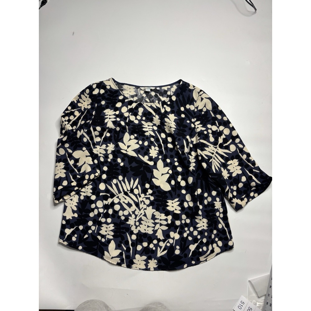 BODEN Rachel Top Womens 12 Purple Floral Blouse ¾ Sleeve Polka Dot Flowers *RUNS